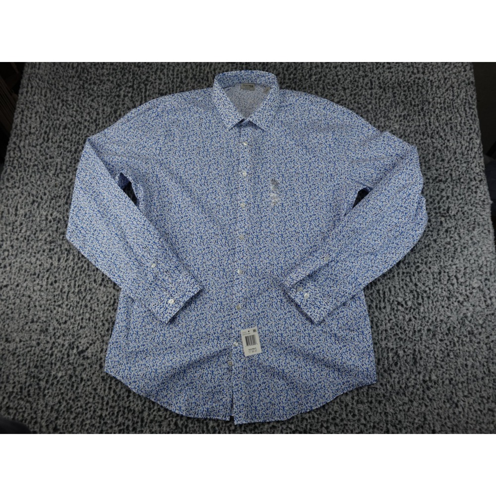 Kenneth Cole Reaction Shirt Mens XL Blue White Slim Fit Flex NWT Abstract